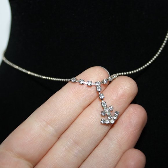 Vintagejelyfish Jewelry - Silver and rhinestone anchor necklace 14-17"